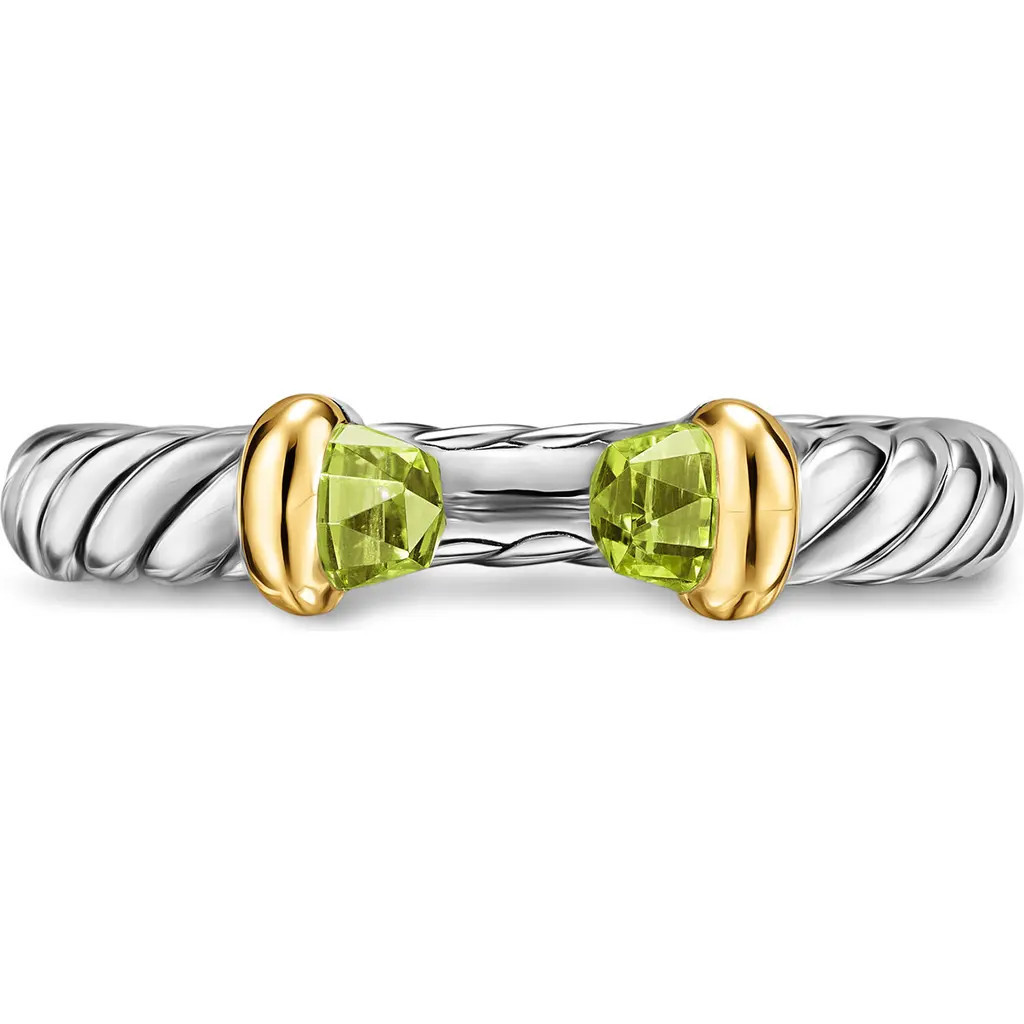 David Yurman Petite Cable Open Ring in Sterling Silver with 14K Yellow Gold, 3.4mm in Peridot at Nordstrom, Size 7 | Nordstrom