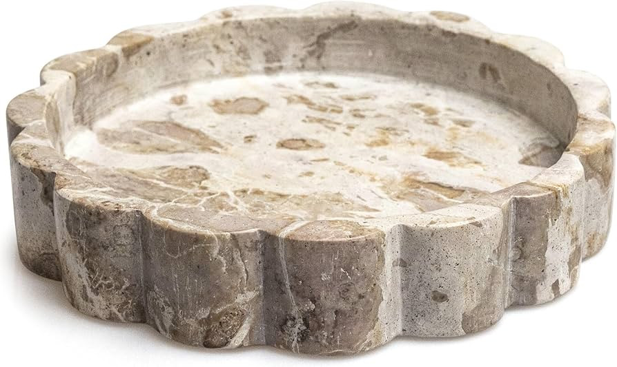 Amazon.com: Beige Scalloped Marble Tray - 8 Inch Round Stone Vanity Tray for Perfume & Jewelry, Marble Dish for Bathroom Countertop & Kitchen Counter, Brown Decorative Tray for Bathroom & Kitchen, Modern Catchall : Home & Kitchen | Amazon (US)