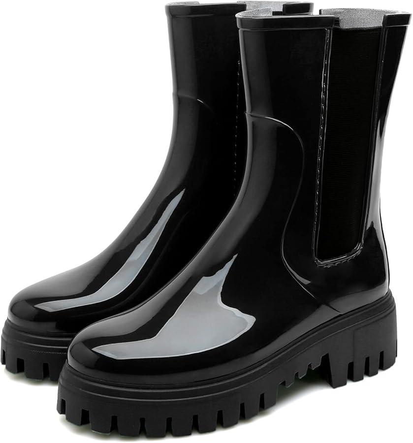 Hsttgsr Rain Boots for Women, Waterproof PVC Rubber Garden Boots Womens Chelsea Boots Short Platf... | Amazon (US)