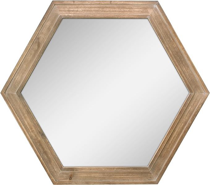 Stonebriar Decorative 24" Hexagon Hanging Wall Mirror with Natural Wood Frame and Attached Hangin... | Amazon (US)