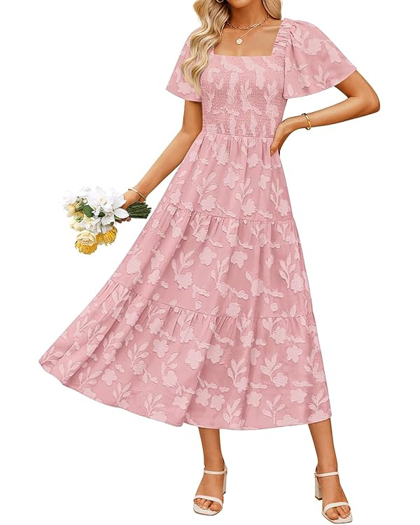 ZESICA Womens Summer Boho Floral Midi Dress 2026 Casual Flowy Beach Vacation Wedding Guest Gradua... | Amazon (US)