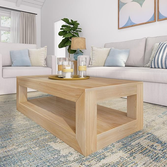 Plank+Beam 40" Modern Rectangular Coffee Table with Shelf, Solid Wood Center Table with Storage, ... | Amazon (US)