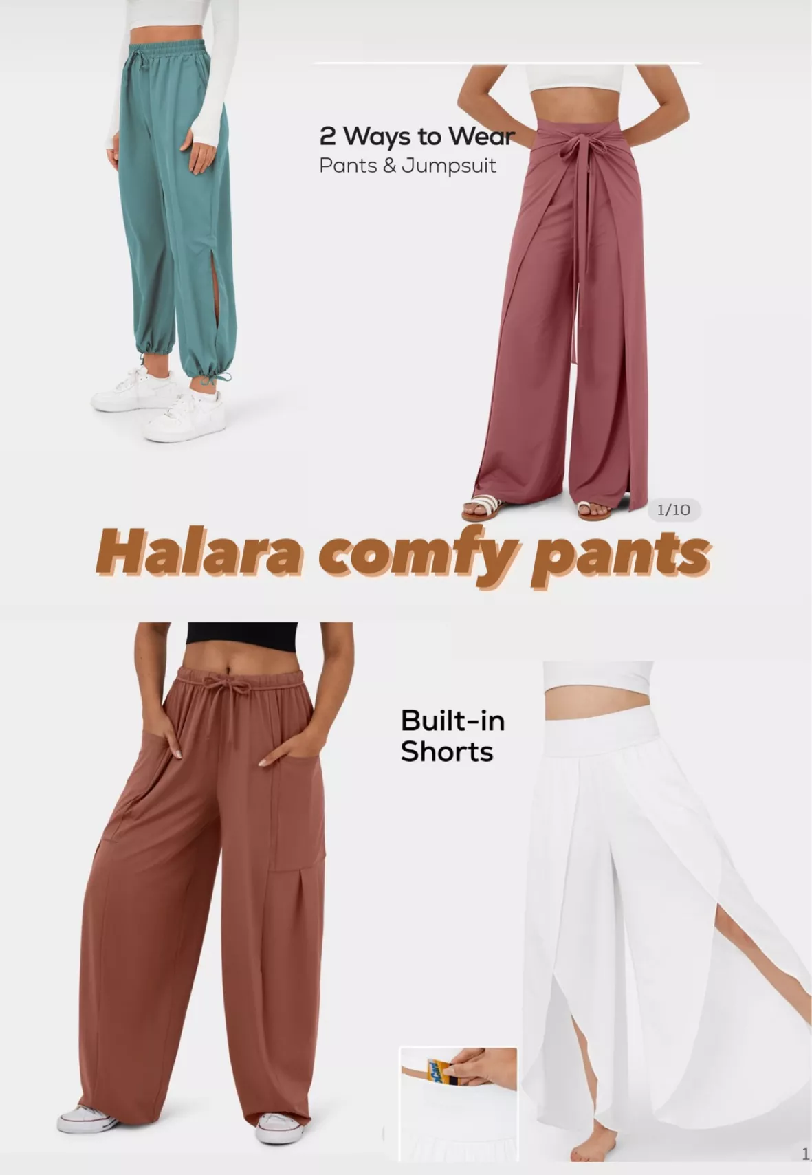 Women's Breezeful™ High Waisted Shirred Tie Front & Back Plicated Wide Leg  Flowy Quick Dry Casual Pants - Halara