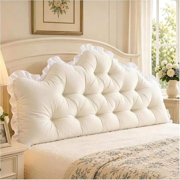 Dorm Headboard Pillow, Ruffle Crown Shape Tufted Reading Backrest Cushion, Large Soft Bed Rest We... | Amazon (US)