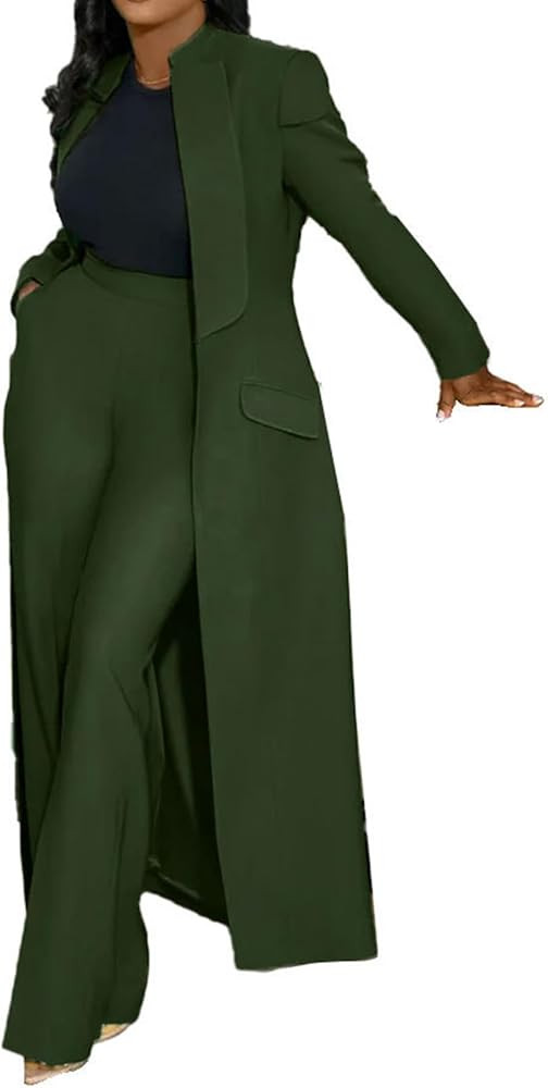 Famnbro Womens Suits 2 Piece Set Long Blazers Jacket Lapel and Straight Leg Pants Business Outfit... | Amazon (US)