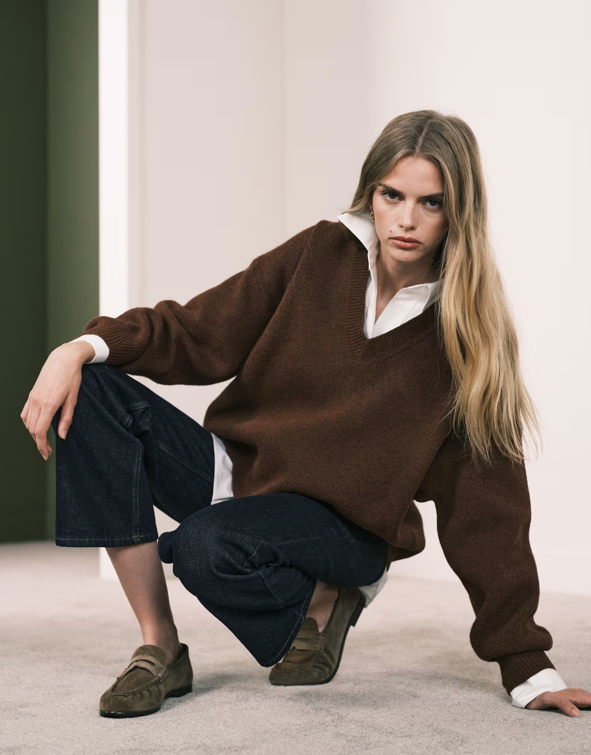 ASOS DESIGN extreme boxy v neck structured jumper in chocolate | ASOS (Global)