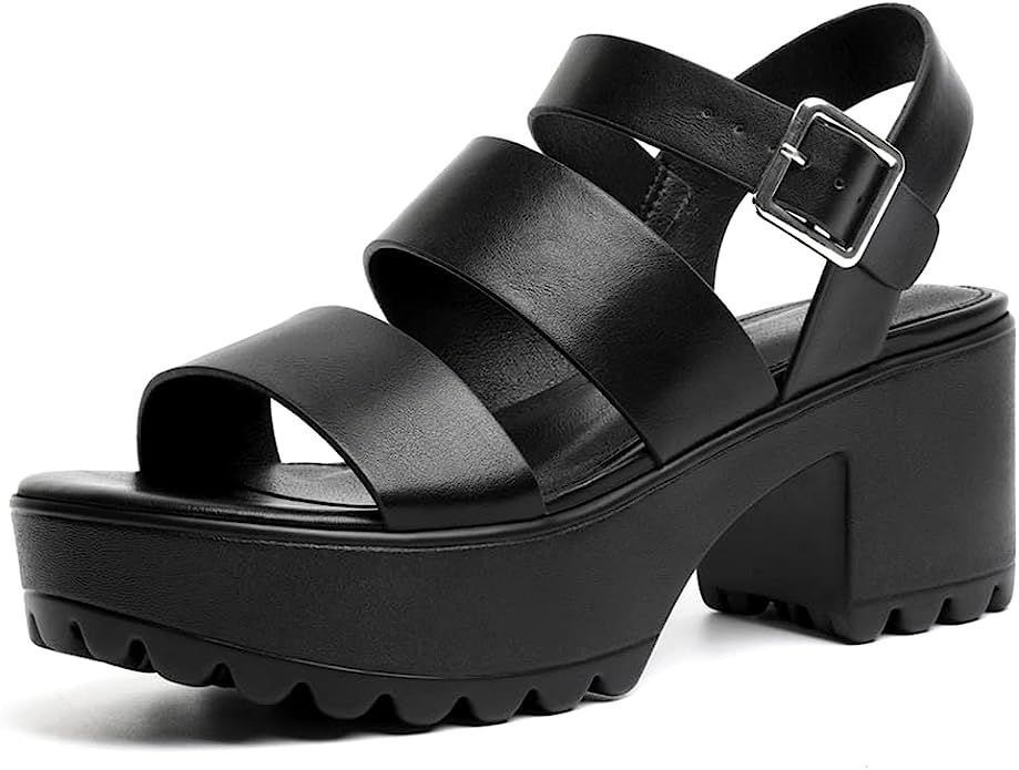 GOUPSKY Platform Sandals for Women Lug Sole Block Heeled Sandals with Adjustable Ankle Strap | Amazon (US)