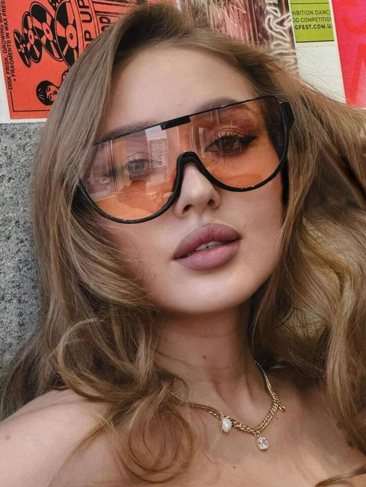 New Retro Fashion Big Frame One-Piece Lens Fashion Glasses For Women And Men, Designer Style Half... | SHEIN
