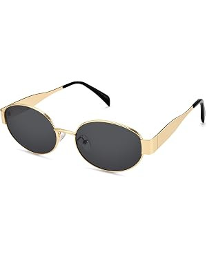 Retro Oval Sunglasses for Women Men - Trendy Gold Sun Glasses - Fashion Metal Frame Shades | Amazon (US)