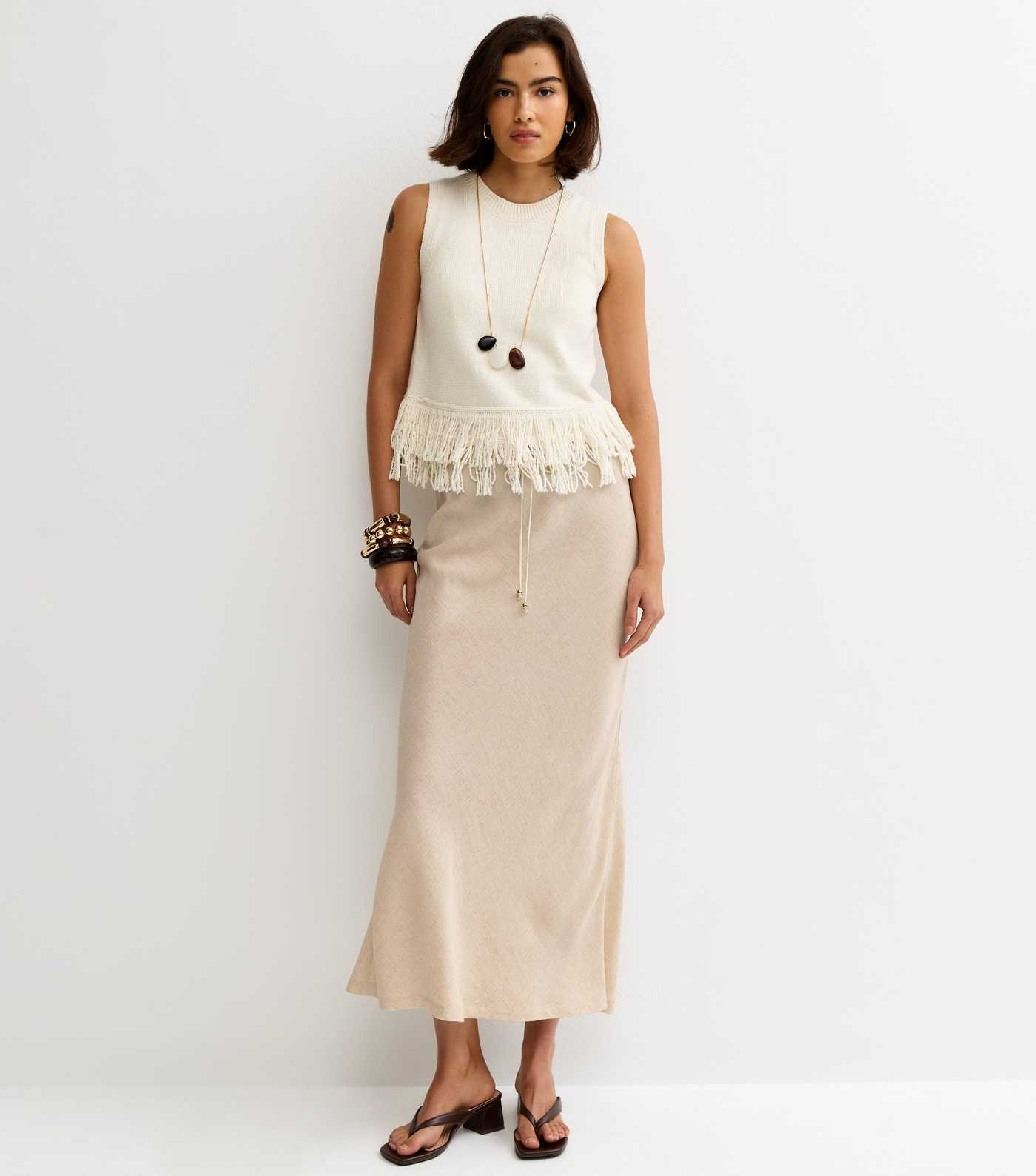 Stone Linen Look Bias Cut Midi Skirt | New Look | New Look (UK)
