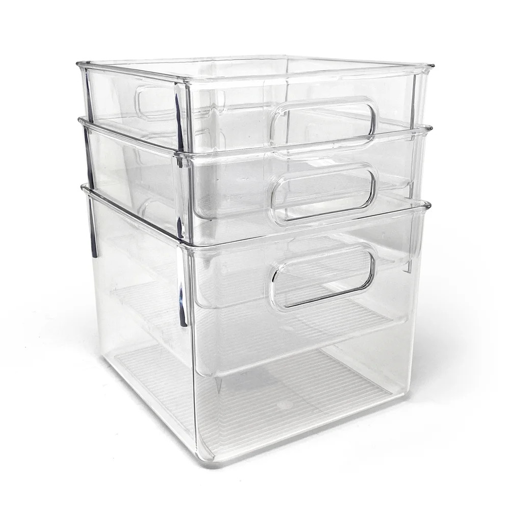 Isaac Jacobs 3-Pack Medium Clear Plastic Organizer Bins w/Handles, Food Safe, BPA Free | Walmart (US)