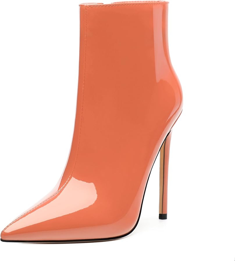 FOGEENA Ankle Boots for Women Pointed Toe Stiletto High Heel Patent Leather Side Zipper 4.7 Inch ... | Amazon (US)