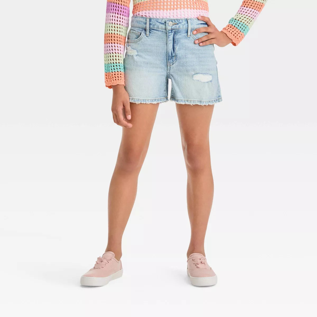 Girls' Destructed High-Rise Jean Shorts - art class™ | Target