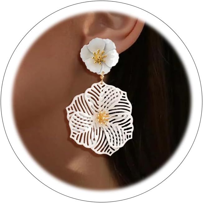 White Flower Earrings for Women Spring Earrings Gold Flower Hoop Earrings Daisy Camellia Floral P... | Amazon (US)