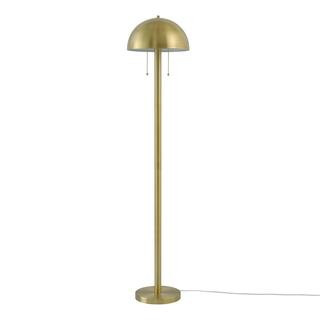 Haydel 60 in. 2-Light Matte Brass Floor Lamp with Double On/Off Pull Chain | The Home Depot
