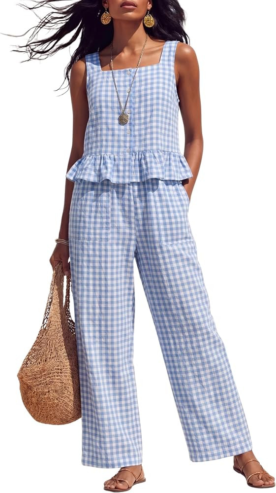 Tanming 2 Piece Gingham Sets for Women Vacation Lounge Outfits | Amazon (US)