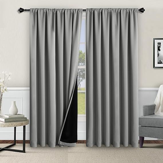 WONTEX 100% Thermal Blackout Curtains for Bedroom - Winter Insulating Rod Pocket Window Curtain P... | Amazon (US)