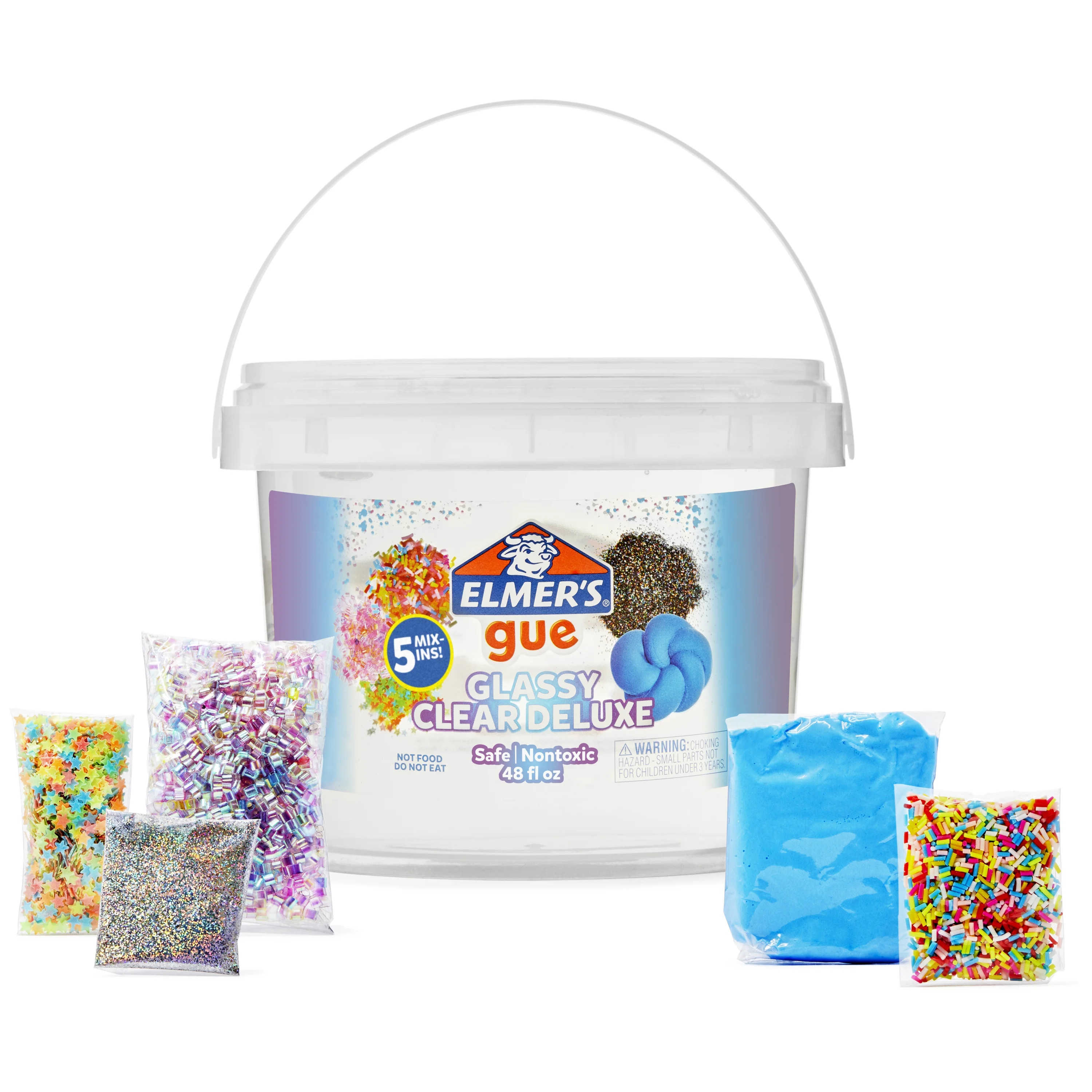 Elmer's Gue Premade Slime, Glassy Clear Slime, Includes 5 Sets of Slime Add-ins, 3 Lb. Bucket - W... | Walmart (US)