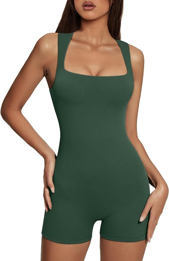 AUTOMET Womens Jumpsuits Unitard Bodysuits Shorts Rompers Tummy Control Sleeveless Seamless Yoga ... | Amazon (US)