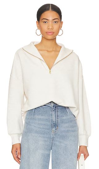 Hawley Half Zip Sweatshirt in Ivory Marl | Revolve Clothing (Global)