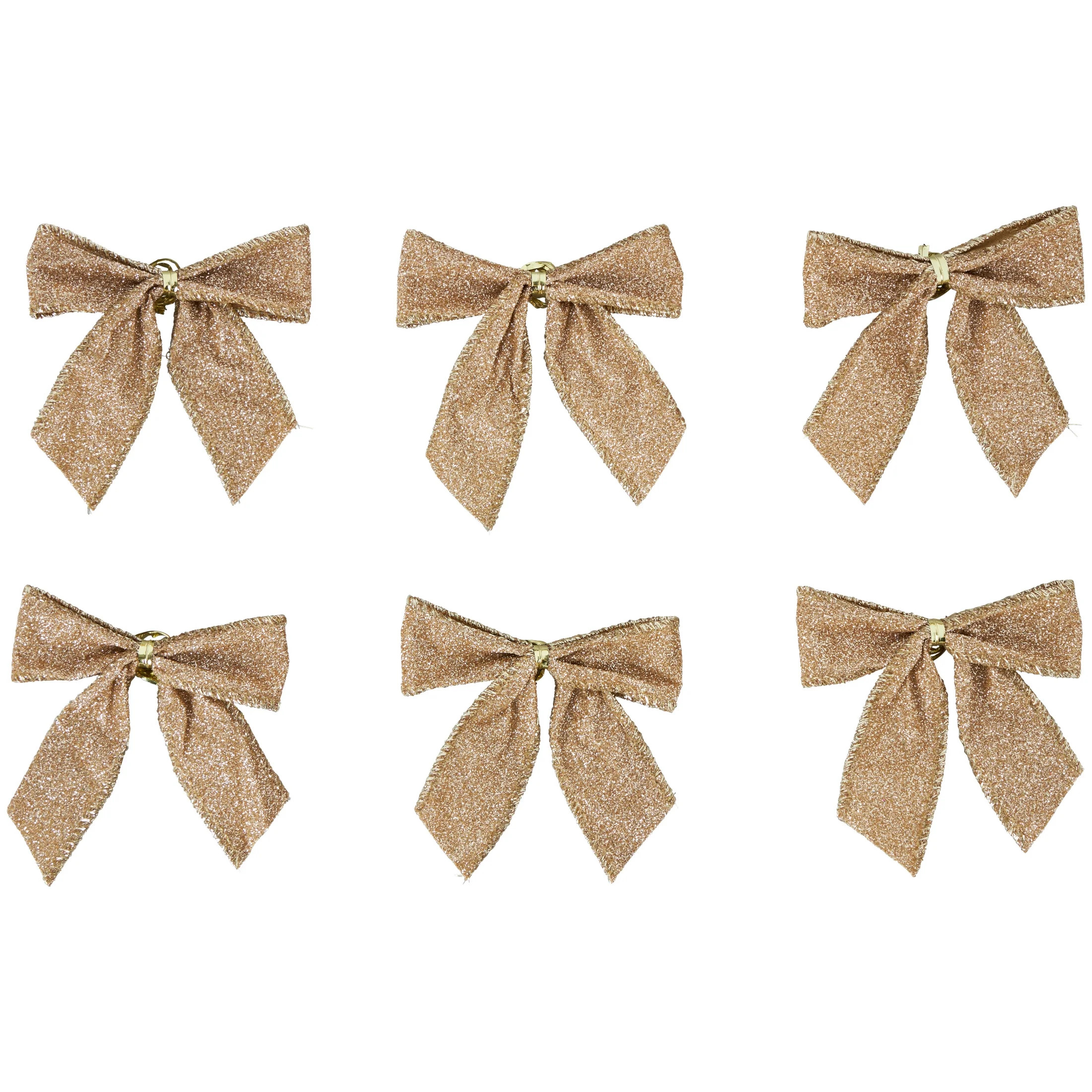 Champagne Gold Tree Topper Christmas Hanging Polyester Bows, 6 Count, by Holiday Time | Walmart (US)