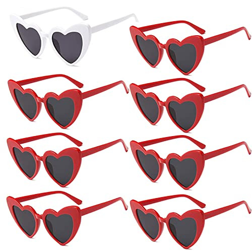 8 Pairs White Red Heart Sunglasses Bulk for Women, Vintage Cat Eye Mod Style Bride Sunglasses Retro Heart Glasses Bulk for Shopping Traveling Wedding Party Accessories | Amazon (US)