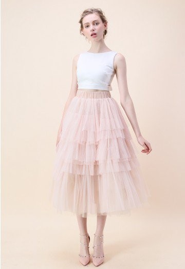 Love Me More Layered Tulle Skirt in Nude Pink | Chicwish