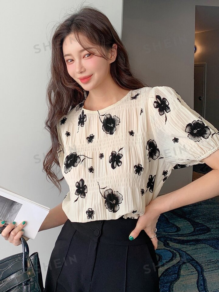 DAZY Floral Print Puff Sleeve Blouse | SHEIN