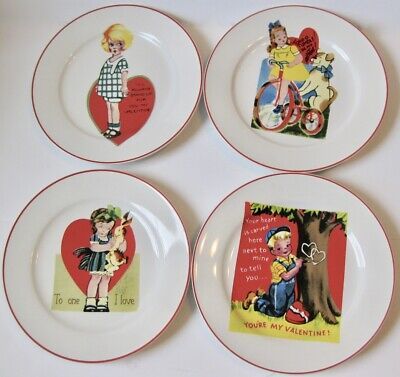 NWT Rosanna Vintage Style Valentine Cards Set of 4 Dessert Plates Heart Kids Dog | eBay US