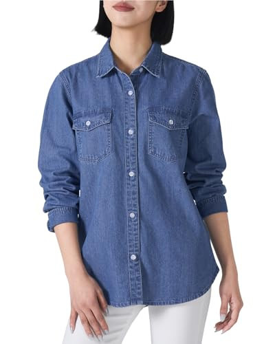 HISEA Women Denim Shirt Chambray Jean Shirt Long Sleeve Regular Fit Casual Lightweight Button Down Shirts | Amazon (US)