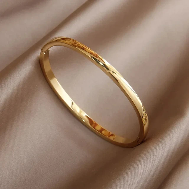Pulsera clásica de acero inoxidable para mujer, brazalete liso de estilo Simple, a prueba de óx... | Aliexpress EU
