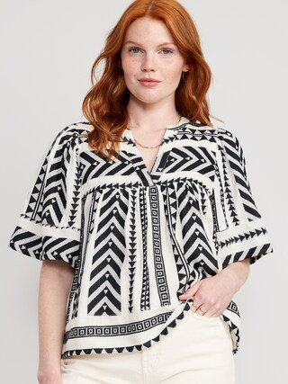 Short-Sleeve Textured V-Neck Top for Women | Old Navy (US)