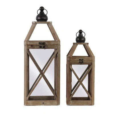 Square 2 Piece Wood Lantern Set Gracie Oaks | Wayfair North America