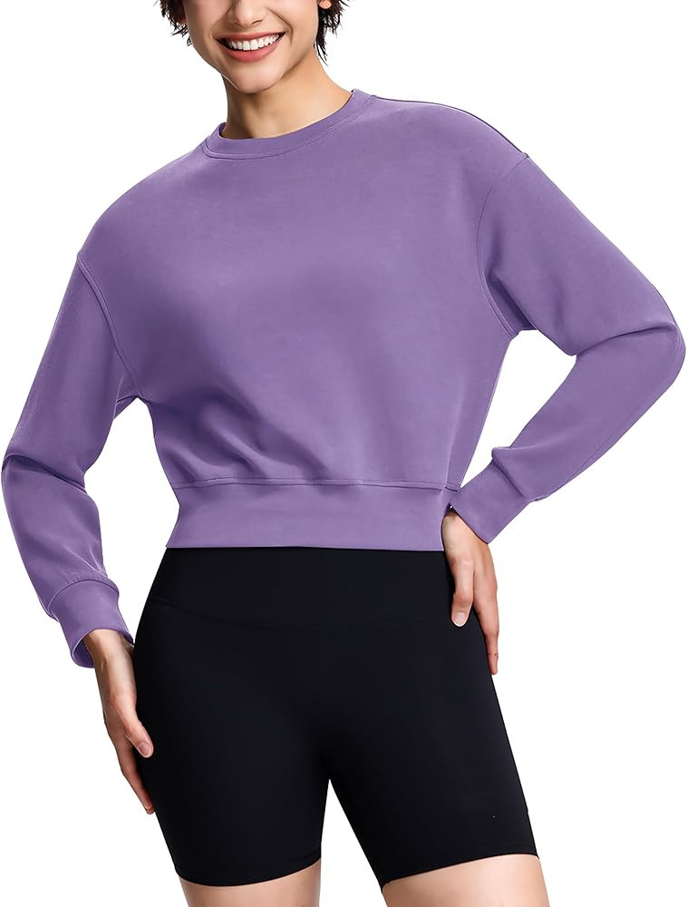 Modal Soft Cropped Sweatshirts for Women Long Sleeve Crew Neck Pullover Crop Top | Amazon (US)