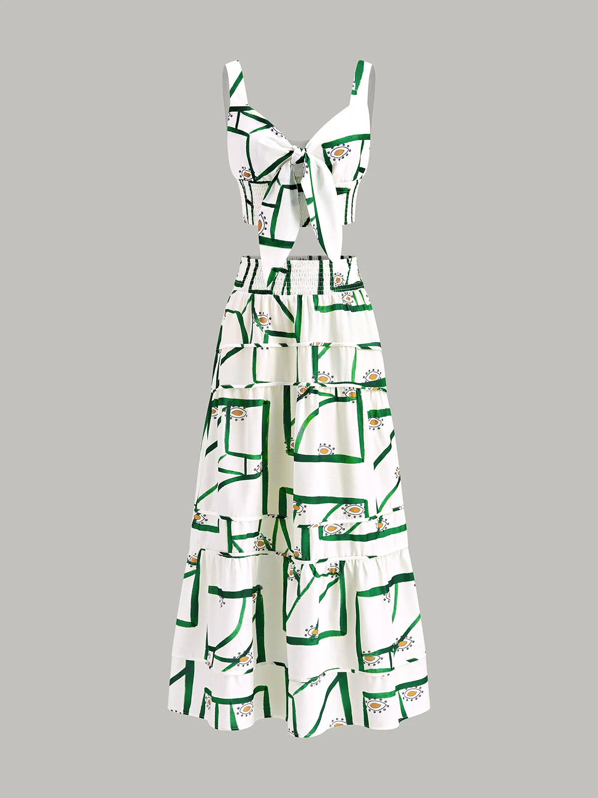 Front Tie Cami Top With Tiered Skirt Set | Commense