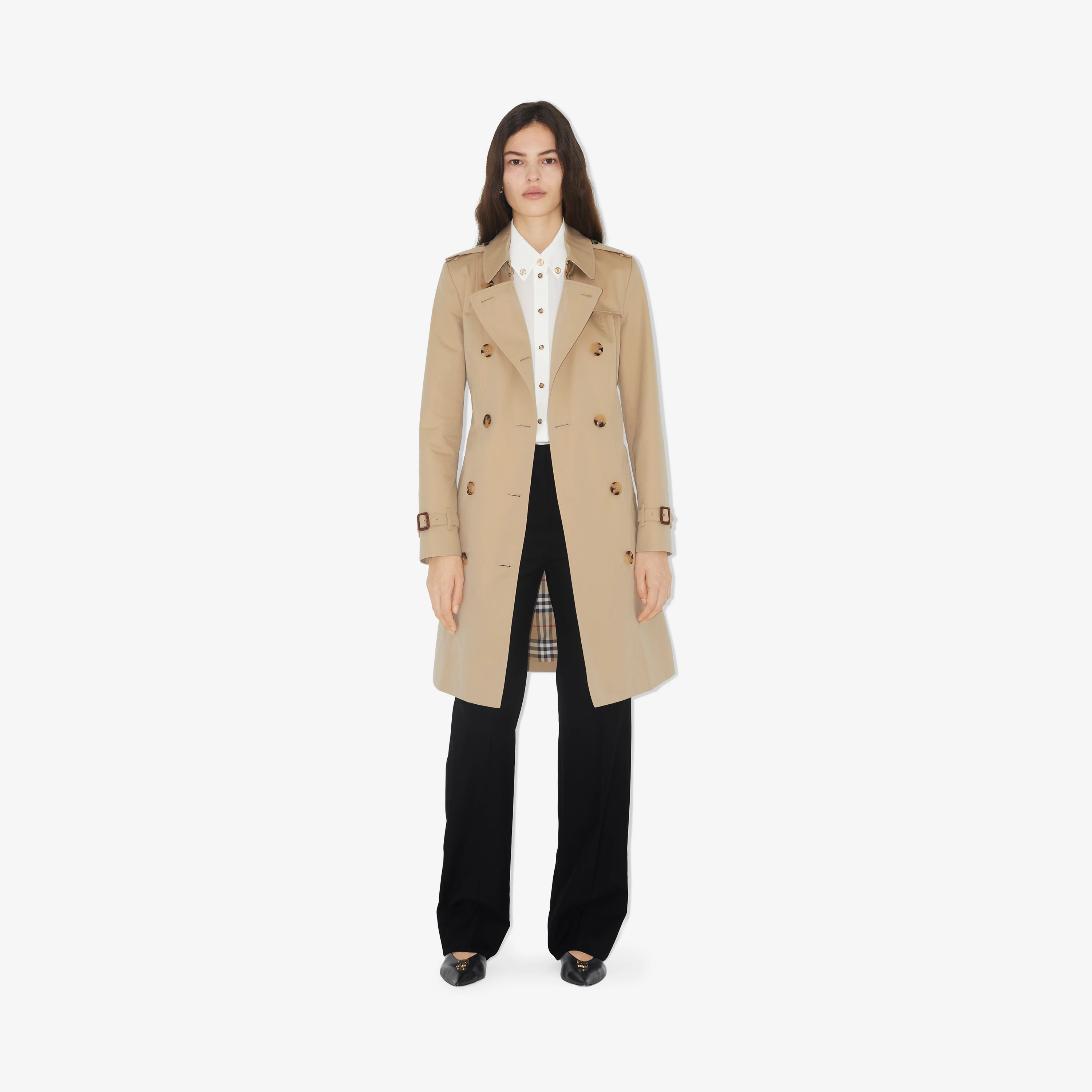 Mid-length Chelsea Heritage Trench Coat in Honey - Women, Cotton Gabardine | Burberry® Official | Burberry (US)