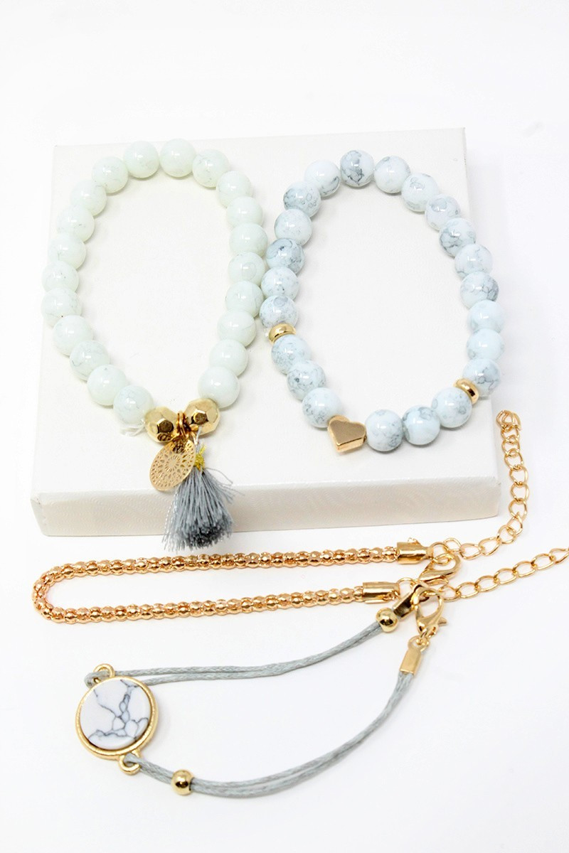 Grey Gold Marble Four Piece Bracelet Set | Ami Club Wear