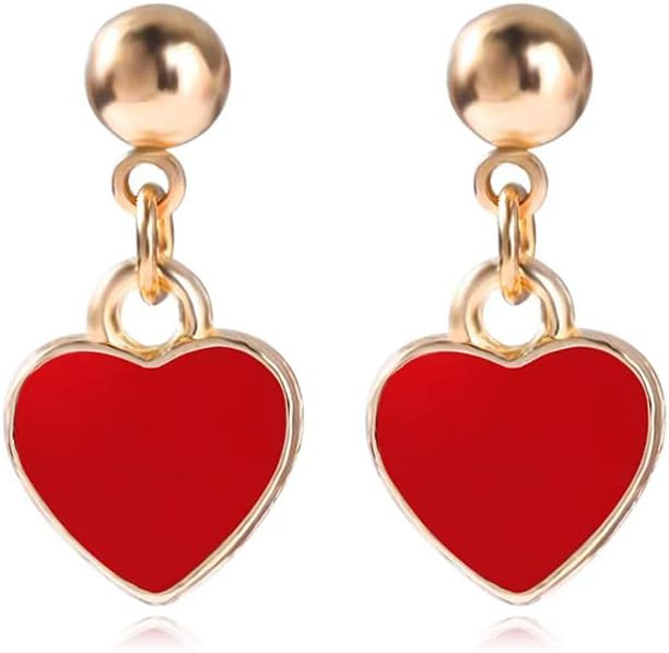 Liaght Weight Minimalism Red Love Heart Dangle Earrings Unique Elegant Red Enamel Heart Drop Earr... | Amazon (US)