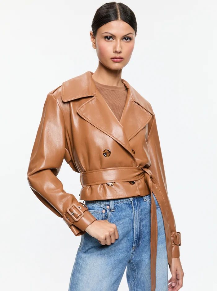 KEITH VEGAN CROPPED TRENCH WITH BELT | Alice + Olivia