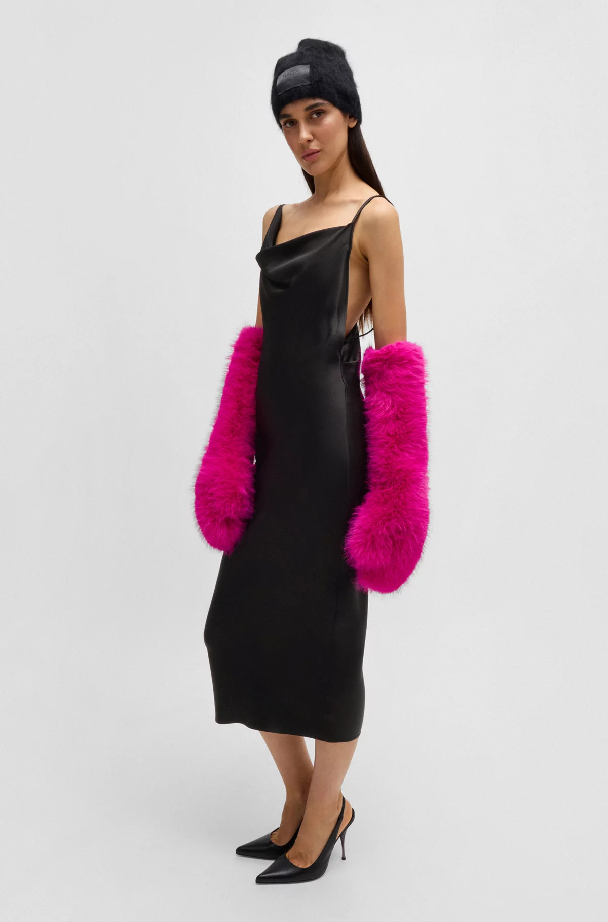 BOSS - NAOMI x BOSS cocktail dress with asymmetric draped neckline | Hugo Boss (US)
