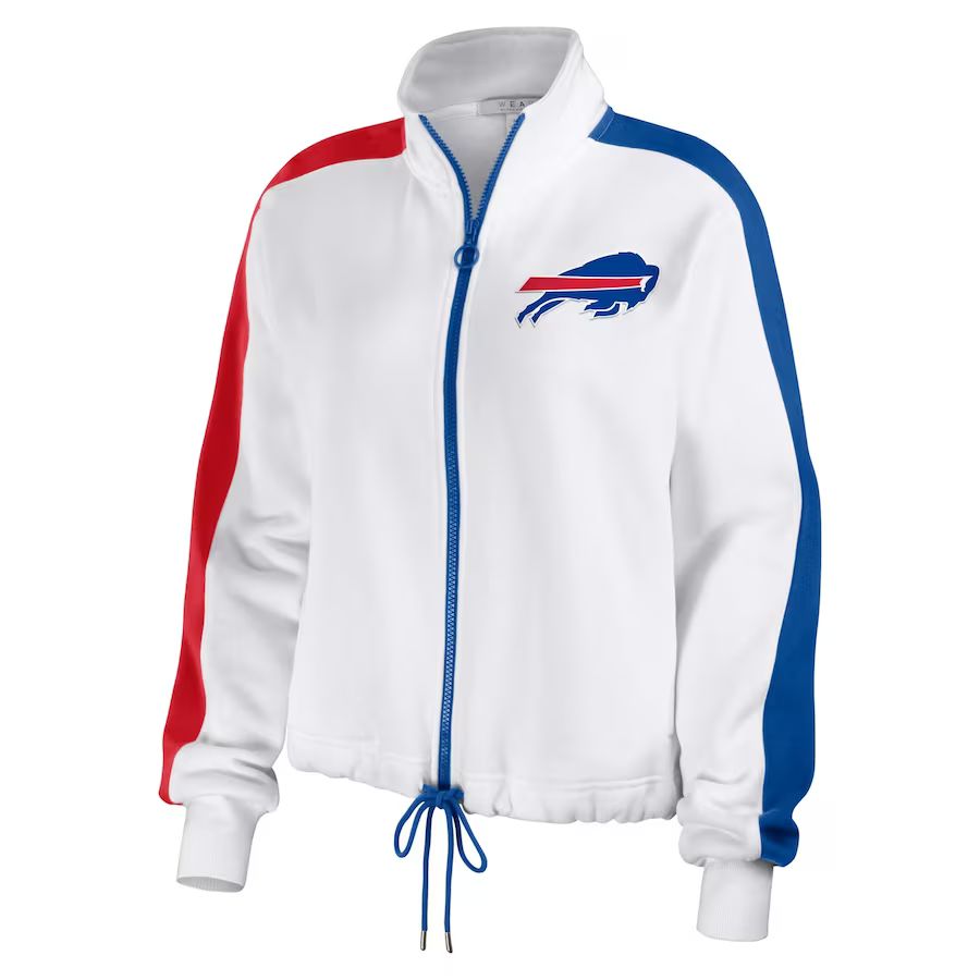 Buffalo Bills WEAR by Erin Andrews Women's Contrast Sleeve Full-Zip Track Jacket - White | Fanatics