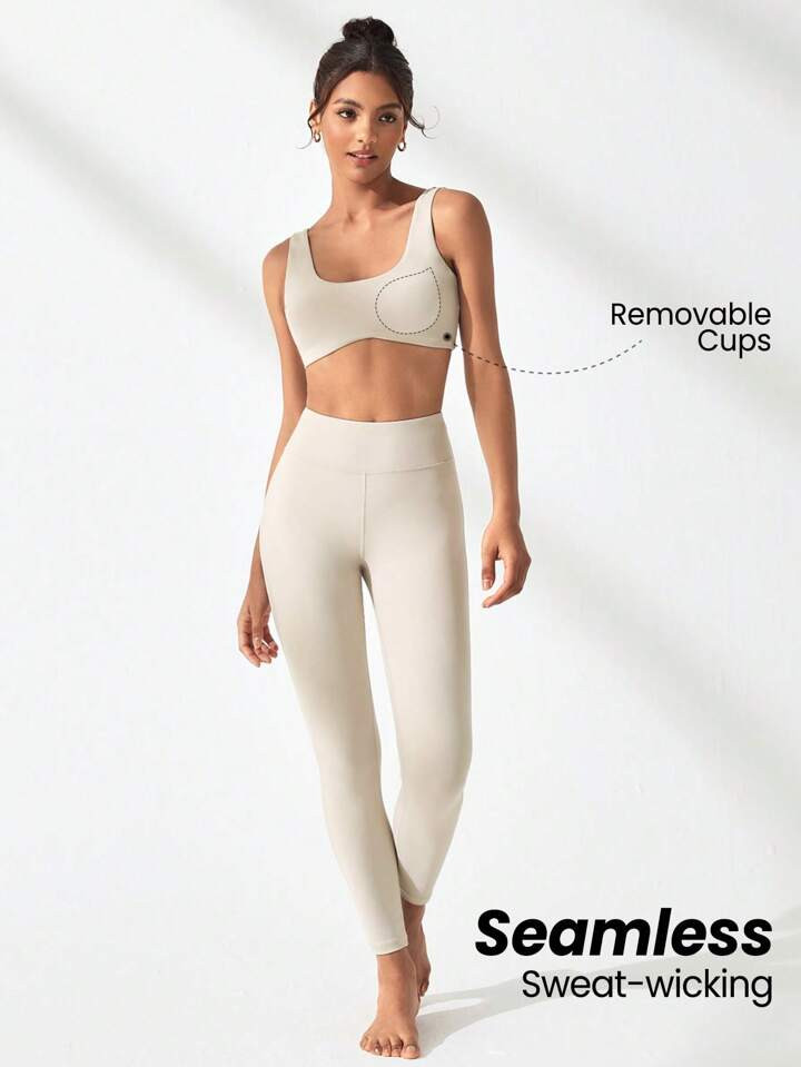 SHEIN Leisure Sujetador deportivo inconsútil con estiramiento alto con leggings | SHEIN