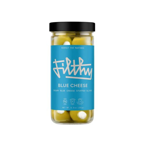 Filthy Blue Cheese Stuffed Olives, Premium Cocktail Garnish, Blue Cheese Stuffed Olives, Naturally Cured Queen Olives Stuffed With Real Wisconsin Blue Cheese for Martinis, 8.5 Oz Jar, 14 Olives | Amazon (US)