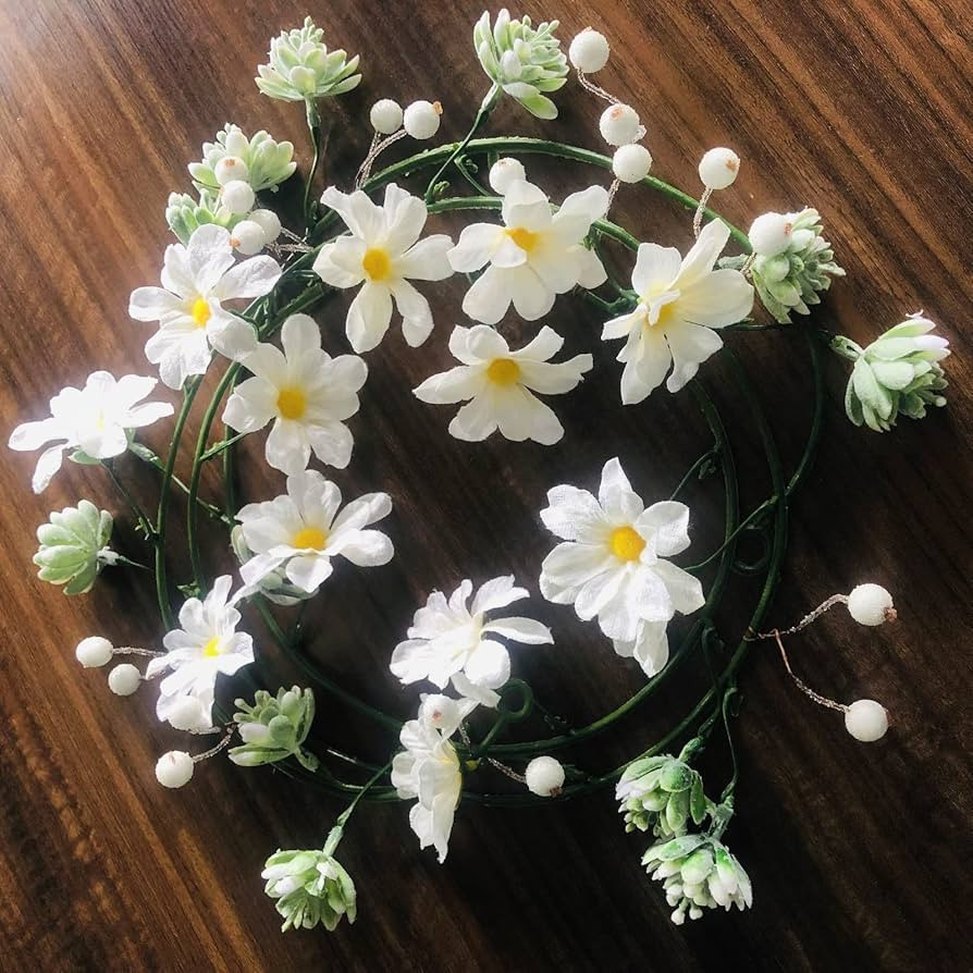 Artificial Daisy Flower Vine Garland White Sunflower Garland with Fake Succulent Plants and Artif... | Amazon (US)
