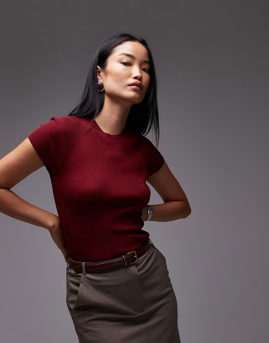 Mango mock neck short sleeve knit top in red | ASOS (Global)