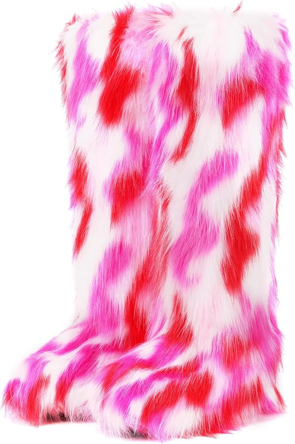 ZVC Women's Knee-High Fluffy Snow Boots - Black, Faux Fur Trim, Insulated, Slip Resistant, Winter... | Amazon (US)