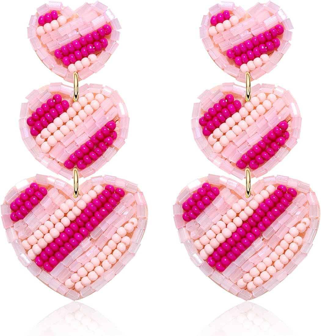 Beaded Earrings Valentine’s Day Earring for Women Girls Handmade Love Heart Drop Dangle Earring... | Amazon (US)