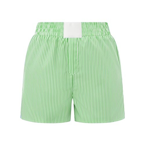 Y2k Gingham Boxers Shorts Plaid Lounge Shorts for Women Cute Low Rise Micro Button Striped Pajamas Bottoms Summer Loose Fit Checkered Pj Shorts Beach Wear (I Green, M) | Amazon (US)