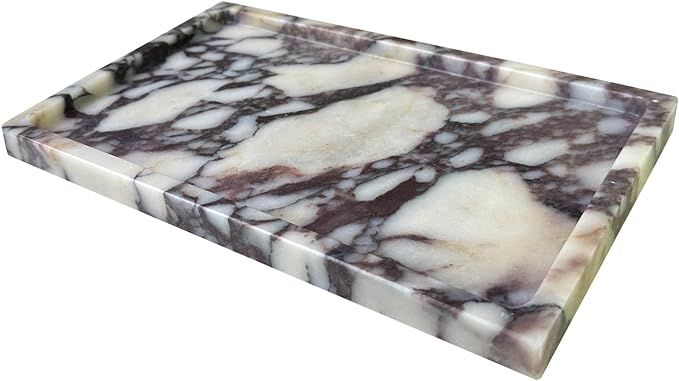 Natural Marble Vanity Tray Genuine Viola Marble Storage Tray for Bathroom/Kitchen/Dresser (Calaca... | Amazon (US)