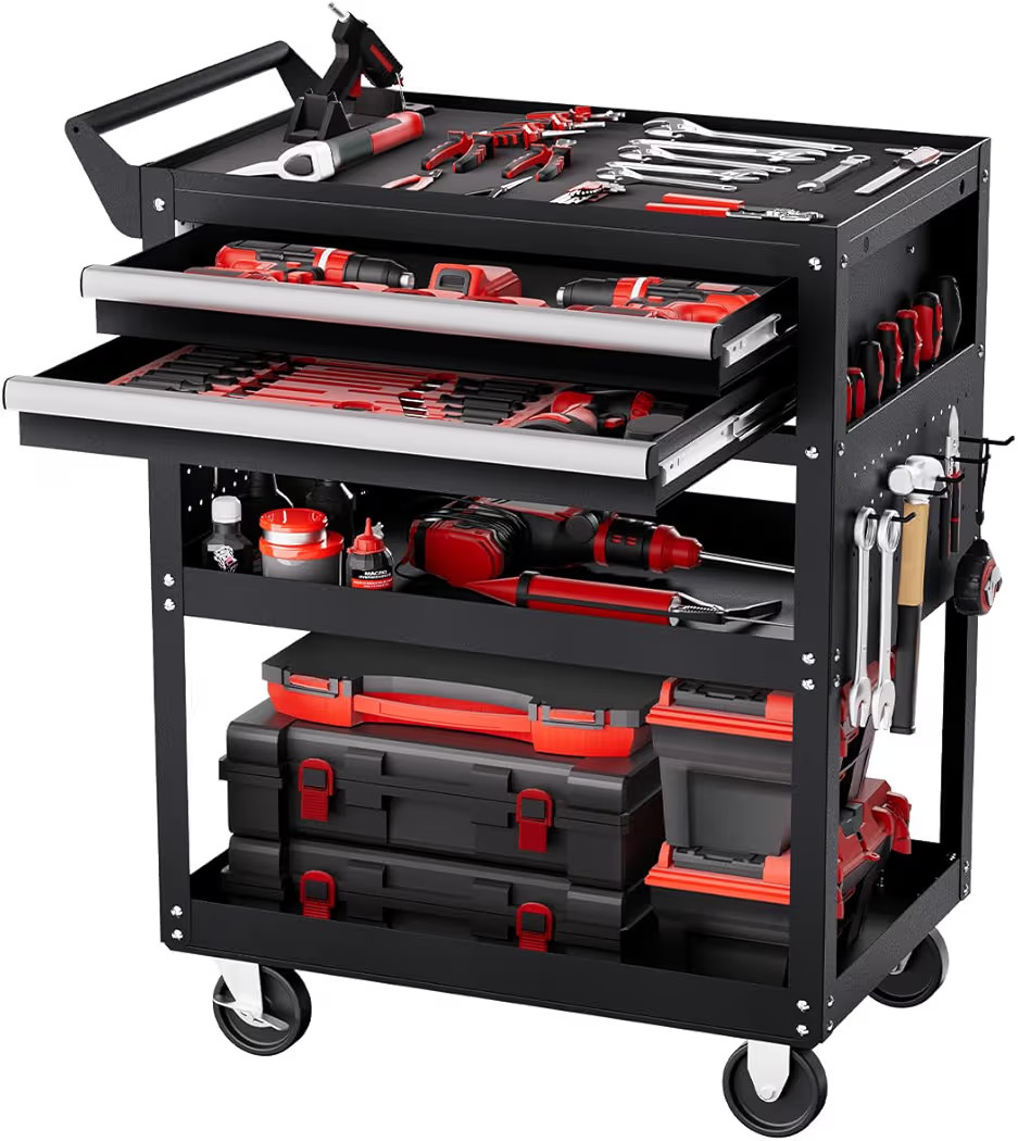 VEVOR 5-Tier Tool Cart with Wheels, 400 lbs Load Capacity, Rolling Work Cart with 2 Drawers & Peg... | Amazon (US)